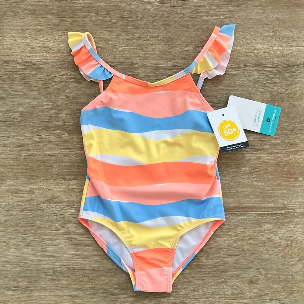 Snapper Rock Toddler Girl Good Vibes Frill One Piece Swimsuit 4 3-4 years